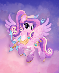 Size: 2150x2637 | Tagged: safe, artist:lovinglypromise, imported from derpibooru, princess cadance, alicorn, crystal pony, pony, arrow, bow (weapon), bow and arrow, concave belly, crystallized, female, mare, slender, solo, thin, weapon