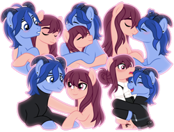 Size: 1920x1461 | Tagged: safe, artist:limedazzle, imported from derpibooru, oc, oc only, oc:allen, oc:james, earth pony, pony, clothes, horns, hug, kissing, male, simple background, transparent background