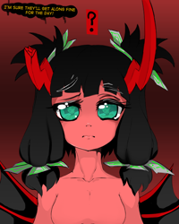 Size: 800x1000 | Tagged: safe, artist:slugbox, imported from derpibooru, oc, broken horn, female, female oc, horn, horns, question mark, reflection, solo, wings