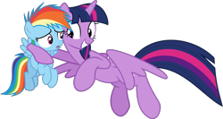 Size: 2830x1504 | Tagged: safe, artist:sollace, derpibooru exclusive, imported from derpibooru, rainbow dash, twilight sparkle, alicorn, pegasus, pony, the cutie re-mark, .svg available, duo, duo female, female, filly, filly rainbow dash, flying, foal, grin, mare, my little pony, out of context, side hug, simple background, smiling, svg, transparent background, twilight sparkle (alicorn), vector, younger