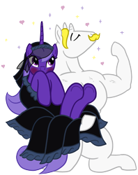 Size: 1188x1500 | Tagged: safe, artist:soobel, imported from derpibooru, oc, oc only, oc:lacunae, oc:stronghoof, alicorn, fallout equestria, fallout equestria: project horizons, blushing, couple, duo, fanfic art, simple background, transparent background