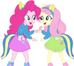 Size: 2811x2520 | Tagged: safe, edit, edited screencap, editor:mrtoonlover83, imported from derpibooru, screencap, fluttershy, pinkie pie, equestria girls, background removed, duo, duo female, female, not a vector, pony ears, wondercolts, wondercolts uniform