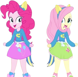 Size: 2569x2520 | Tagged: safe, edit, edited screencap, editor:mrtoonlover83, imported from derpibooru, screencap, fluttershy, pinkie pie, equestria girls, duo, duo female, female, not a vector, wondercolts, wondercolts uniform