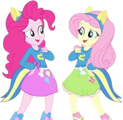 Size: 2585x2520 | Tagged: safe, edit, edited screencap, editor:mrtoonlover83, imported from derpibooru, screencap, fluttershy, pinkie pie, equestria girls, background removed, duo, duo female, female, not a vector, wondercolts, wondercolts uniform