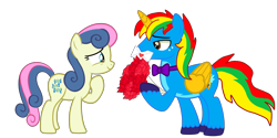 Size: 6694x3337 | Tagged: safe, alternate version, artist:shieldwingarmorofgod, imported from derpibooru, bon bon, sweetie drops, oc, oc:shield wing, alicorn, earth pony, alicorn oc, alternate character, canon x oc, duo, duo male and female, female, hearts and hooves day, holiday, horn, male, mare, shipping, stallion, straight, valentine's day, valentine's day 2025, valentine's day card, wings