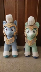 Size: 2296x4080 | Tagged: safe, artist:little-broy-peep, imported from derpibooru, pegasus, pony, duo, duo male and female, female, g5, guardsmare, helmet, irl, male, mare, pegasus royal guard, photo, plushie, royal guard, stallion, thunder flap, zoom zephyrwing