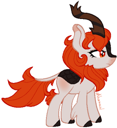 Size: 417x456 | Tagged: safe, artist:kharmacal, imported from derpibooru, oc, oc only, oc:willow wisp, kirin, base used, brown hooves, cream coat, kirin oc, leonine tail, red eyes, red hair, simple background, slit pupils, solo, tail, transparent background