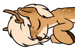 Size: 610x411 | Tagged: safe, artist:alexi148, imported from derpibooru, oc, oc only, oc:deeraw, deer, antlers, deer oc, eyes closed, lying down, male, non-pony oc, simple background, sleeping, smiling, solo, white background