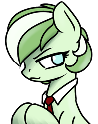 Size: 428x544 | Tagged: safe, artist:alexi148, imported from derpibooru, oc, oc:limeade, earth pony, pony, :3, accessory, clothes, cyan eyes, earth pony oc, female, green coat, hooves together, mare, necktie, no pupils, not lyra, simple background, solo, transparent background, two toned mane