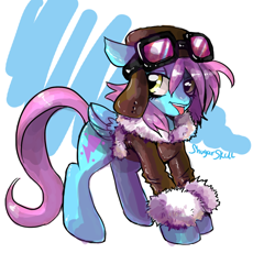 Size: 1000x1000 | Tagged: safe, artist:shugarsketch, imported from derpibooru, oc, oc:gumbolt, pegasus, bomber jacket, clothes, female, female oc, goggles, jacket, pegasus oc, solo, tongue out, wings
