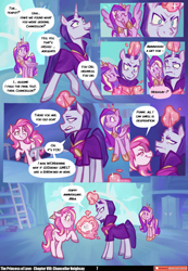 Size: 3541x5118 | Tagged: safe, artist:adreamera, artist:jadedjynx, artist:lummh, imported from derpibooru, chancellor neighsay, princess cadance, oc, oc:mira jalapa, alicorn, earth pony, pony, unicorn, comic:the princess of love, absurd file size, absurd resolution, comic, facial hair, female, flashback, framing device, glowing, glowing horn, goatee, horn, jerk, levitation, magic, male, mare, moustache, pony racism, racism, smiling, speech bubble, stallion, teapot, teen princess cadance, teeth, telekinesis, younger