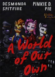 Size: 2448x3377 | Tagged: safe, imported from derpibooru, pharynx, pinkie pie, spitfire, 1940s, copicmarker, cover art, cover noir, crossover, crossover noir, drawing, fanart, markers, noir, poster, traditional art, vintage