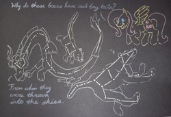 Size: 2048x1403 | Tagged: safe, artist:hoofclid, imported from derpibooru, discord, fluttershy, bear, draconequus, pegasus, pony, constellation, duo, duo male and female, female, male, mare, marker drawing, traditional art, ursa major (constellation), ursa minor (constellation)