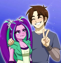 Size: 3100x3207 | Tagged: safe, artist:ameliacostanza, imported from derpibooru, aria blaze, equestria girls, crossover, marvel, peace sign, peter parker, spider-man