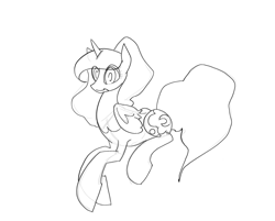 Size: 2981x2397 | Tagged: safe, artist:ponny, imported from derpibooru, princess luna, alicorn, pony, looking at you, monochrome, sitting, smiling, solo