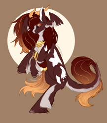 Size: 1300x1500 | Tagged: safe, artist:maravor, imported from derpibooru, oc, oc only, oc:shanti, pony, black sclera, head wings, horns, jewelry, solo, wings