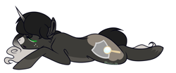 Size: 1221x508 | Tagged: safe, artist:gnocchicavearts, imported from derpibooru, oc, oc:obsidian limelight, crystal pony, unicorn, horn, simple background, sleeping