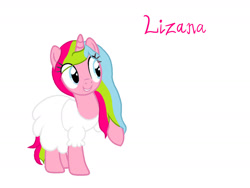 Size: 1280x960 | Tagged: safe, artist:marthasatriyo, imported from derpibooru, oc, oc only, oc:lizana, pony, unicorn, art trade, blouse, blushing, clothes, cute, dress, female, grin, horn, mare, ocbetes, raised hoof, shirt, simple background, skirt, smiling, solo, white background