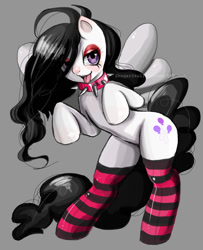 Size: 800x987 | Tagged: safe, artist:shugarsketch, imported from derpibooru, oc, oc:fright, pegasus, bipedal, clothes, collar, eyeshadow, female, female oc, makeup, pegasus oc, socks, spiked collar, tongue out, wings