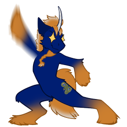 Size: 514x514 | Tagged: safe, artist:bagelbytes, imported from derpibooru, oc, oc only, oc:venomous stray, pony, unicorn, beard, bipedal, curved horn, facial hair, horn, imminent spanking, male, stallion, starry eyes, wingding eyes