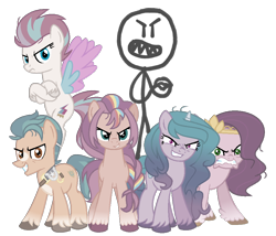 Size: 912x782 | Tagged: safe, artist:darbypop1, edit, imported from derpibooru, hitch trailblazer, izzy moonbow, pipp petals, sunny starscout, zipp storm, earth pony, pegasus, unicorn, the mean 6, angry, evil grin, g5, grin, horn, male, mane five, mean five (g5), mean hitch trailblazer, mean izzy moonbow, mean pipp petals, mean stickman, mean sunny starscout, mean zipp storm, meanified, my little pony, my little pony: tell your tale, serious, serious face, smiling, stallion, stick figure