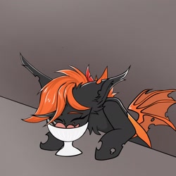 Size: 2048x2048 | Tagged: safe, artist:shinech9, oc, oc only, changeling, pony, changeling oc, eating, eyes closed, female, food, mare, solo, sundae