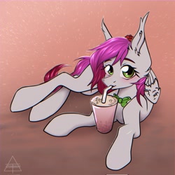 Size: 2048x2048 | Tagged: safe, artist:shinech9, oc, oc only, pony, cute, drink, female, lying down, mare, solo