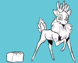 Size: 2000x1615 | Tagged: safe, artist:swayedy, imported from derpibooru, deer, reindeer, them's fightin' herds, blue background, bread, community related, food, simple background, solo, velvet (tfh)