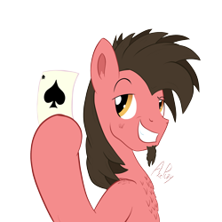 Size: 2000x2000 | Tagged: safe, alternate version, artist:ace play, imported from derpibooru, oc, oc only, oc:ace play, earth pony, pony, ace of spades, cheek fluff, chest fluff, earth pony oc, eyebrows, facial hair, goatee, grin, high res, male, playing card, pun, raised eyebrow, simple background, smiling, solo, stallion, transparent background, visual pun