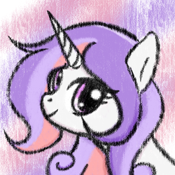 Size: 1024x1024 | Tagged: safe, artist:white spider, imported from derpibooru, oc, oc:raku inkyetta, unicorn, horn, profile picture, smiling, solo, turned head, unicorn oc