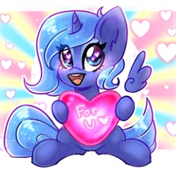 Size: 1500x1461 | Tagged: safe, artist:pozya1007, imported from derpibooru, princess luna, alicorn, cute, heart, looking at you, simple background, smiling, solo