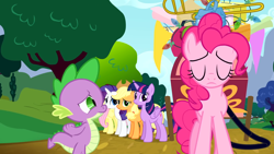 Size: 1920x1080 | Tagged: safe, screencap, fluttershy, pinkie pie, rarity, spike, twilight sparkle, alicorn, pinkie pride, eyes closed, sad, twilight sparkle (alicorn)