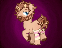 Size: 1392x1080 | Tagged: safe, imported from derpibooru, oc, oc:t2x2, + blank flank, + blue eyes, + blushing, + earth pony, + facial hair, + gradient background, + oc, + oc only, + pony, + raised hoof, + safe, + shiny hooves, + smiling, beard, blank flank, crashi dashi, facial hair, full body, looking at you, male, twitch