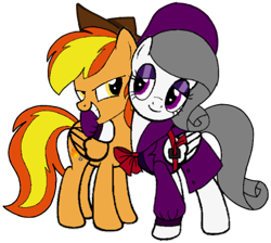 Size: 470x422 | Tagged: safe, artist:noi kincade, imported from derpibooru, oc, oc:firey ratchet, oc:oliver spade, pegasus, clothes, fedora, female, hat, male, trenchcoat