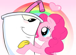 Size: 930x674 | Tagged: safe, artist:manglegirllol, imported from derpibooru, pinkie pie, aqua teen hunger force, blushing, crack shipping, crossover, crossover shipping, heart, master shake, rainbow, shipping