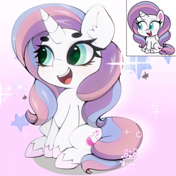 Size: 3000x3000 | Tagged: safe, artist:zokkili, imported from derpibooru, potion nova, pony, unicorn, my little pony: pony life, ear fluff, female, horn, open mouth, open smile, sitting, smiling, solo, sparkles, unshorn fetlocks