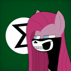 Size: 2048x2048 | Tagged: safe, editor:dpr, pinkie pie, altbrony, brazil, brazilian, brazilian portuguese, fascist, flag, green background, integralism, integralismo, integralist, integralista, mlpol, nationalism, pinkamena diane pie, siege mask, sigma, simple background, skull mask, symbol