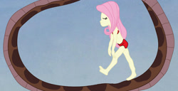 Size: 1280x654 | Tagged: safe, artist:remifan, imported from derpibooru, fluttershy, human, snake, equestria girls, coils, cute, female, hypnoshy, hypnosis, hypnotized, kaa, shyabetes, sleepwalking, smiling, trust in me