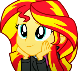 Size: 1264x1152 | Tagged: safe, edit, edited screencap, editor:pascalmulokozi2, imported from derpibooru, screencap, sunset shimmer, human, eqg summertime shorts, equestria girls, pet project, background removed, cute, daaaaaaaaaaaw, daydream, female, hand on face, my little pony equestria girls: summertime shorts, not a vector, simple background, smiling, solo, solo female, transparent background