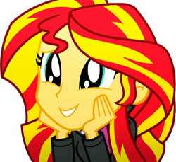 Size: 1260x1152 | Tagged: safe, edit, edited screencap, editor:pascalmulokozi2, imported from derpibooru, screencap, sunset shimmer, human, eqg summertime shorts, equestria girls, pet project, background removed, cute, daaaaaaaaaaaw, daydream, female, hand on face, my little pony equestria girls: summertime shorts, not a vector, simple background, smiling, solo, solo female, transparent background