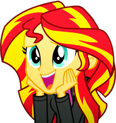 Size: 1093x1152 | Tagged: safe, edit, edited screencap, editor:pascalmulokozi2, imported from derpibooru, screencap, sunset shimmer, human, eqg summertime shorts, equestria girls, pet project, background removed, cute, daaaaaaaaaaaw, daydream, female, hand on face, my little pony equestria girls: summertime shorts, not a vector, simple background, smiling, solo, solo female, transparent background