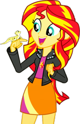 Size: 629x968 | Tagged: safe, edit, edited screencap, editor:pascalmulokozi2, imported from derpibooru, screencap, ray, sunset shimmer, gecko, human, eqg summertime shorts, equestria girls, pet project, background removed, cute, daaaaaaaaaaaw, daydream, duo, female, hand on face, my little pony equestria girls: summertime shorts, not a vector, simple background, smiling, solo, solo female, transparent background