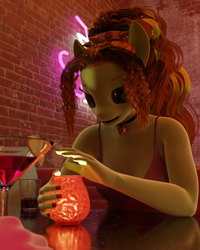 Size: 1184x1480 | Tagged: safe, artist:stellarator, imported from derpibooru, adagio dazzle, oc, oc:ruby cabernet, anthro, unguligrade anthro, comic:we will be adored, 3d, alcohol, bar, blender, blender cycles, clothes, comic, dress, drink, not sfm