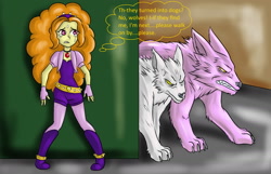 Size: 2009x1297 | Tagged: safe, artist:oztoatl, imported from derpibooru, adagio dazzle, aria blaze, sonata dusk, human, werewolf, comic:the dazzling moonlight, equestria girls, comic, crying, female, hiding, scared, thought bubble, transformed, trio