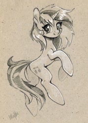 Size: 859x1200 | Tagged: safe, artist:maytee, imported from derpibooru, dj pon-3, vinyl scratch, pony, unicorn, horn, monochrome, solo, traditional art