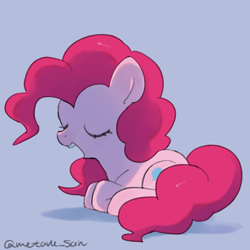 Size: 4096x4096 | Tagged: safe, artist:metaruscarlet, imported from derpibooru, pinkie pie, earth pony, pony, blue background, eyes closed, open mouth, simple background, sleeping, solo