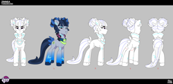 Size: 4286x2092 | Tagged: safe, imported from derpibooru, earth pony, pony, leak, concave belly, concept art, female, frowning at you, g5, lil critter workshop, limited palette, long legs, mare, my little pony: tell your tale, official, reference sheet, slender, solo, tall, the petal gala, thin, turnaround, zinnea