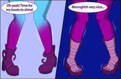 Size: 2590x1700 | Tagged: safe, artist:tfsubmissions, imported from derpibooru, part of a set, aria blaze, human, equestria girls, clothes, feet, high res, nail polish, solo, speech bubble, transformation, transformation sequence, transforming clothes, transgender transformation, x-ray