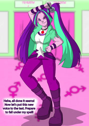 Size: 1700x2400 | Tagged: safe, artist:tfsubmissions, imported from derpibooru, part of a set, aria blaze, human, equestria girls, female, gem, high res, siren gem, solo, speech bubble, transformation, transformation sequence, transgender transformation