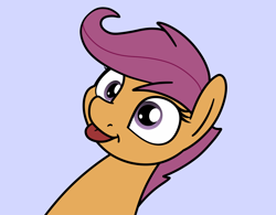 Size: 2048x1598 | Tagged: safe, artist:ewoudcponies, imported from derpibooru, scootaloo, pegasus, pony, bust, derp, female, filly, foal, light blue background, silly, simple background, smiling, solo, tongue out